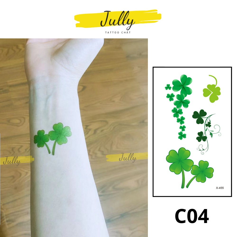 Hình xăm dán mini, xăm tạm thời chống nước cỏ 3 lá, 4 lá JULLY Tattoo chất, an toàn bền đẹp lâu trôi