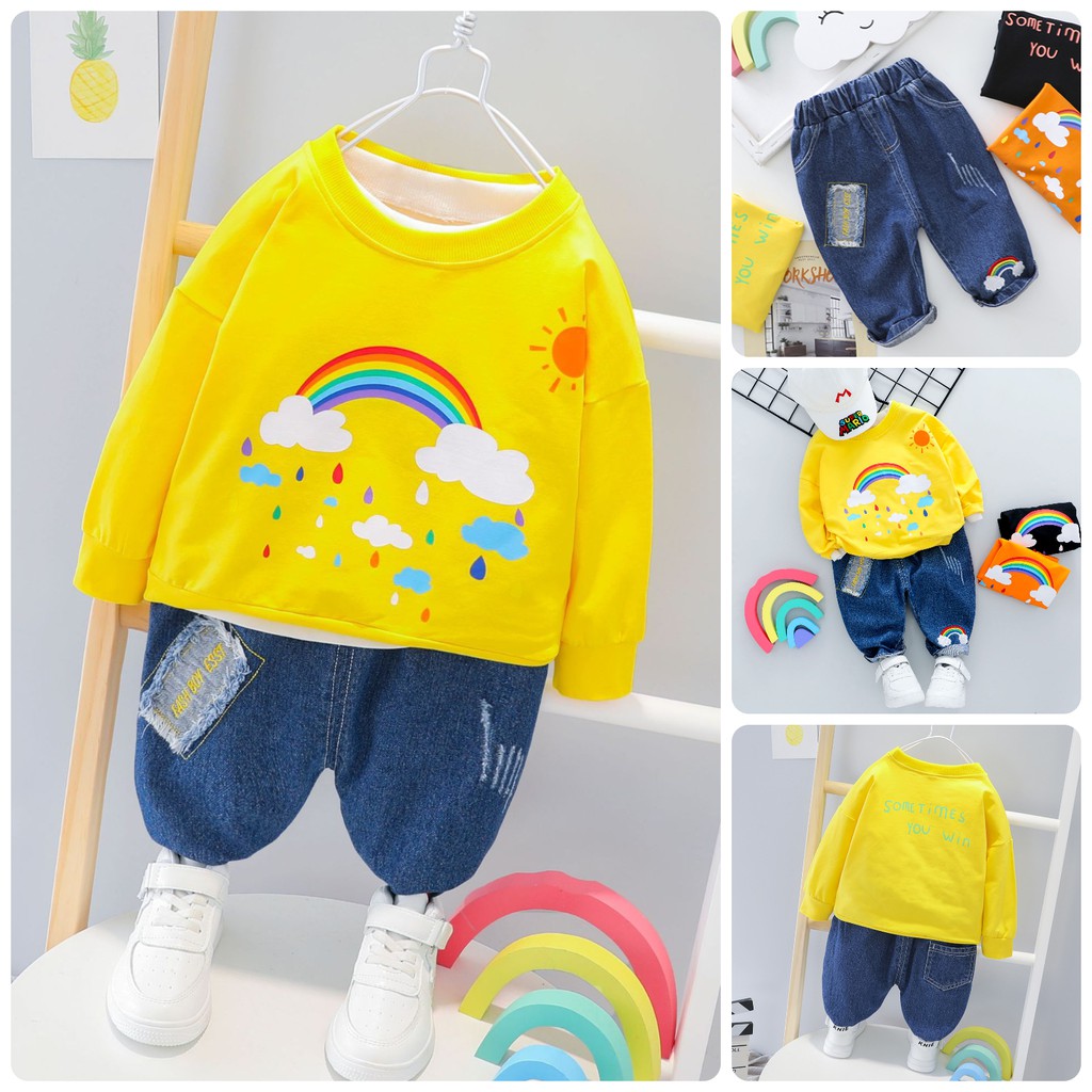 BS26 Size80-120 (6-21kg) set bộ bé trai (áo thun + quần jean dài) Thời trang trẻ Em hàng quảng châu