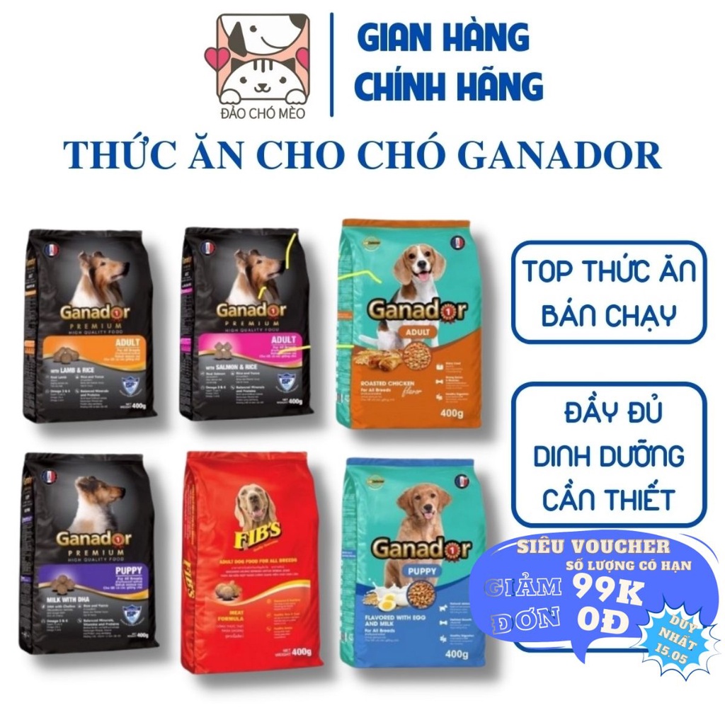 [Mã PET50 giảm 10% - tối đa 50K đơn 250K] Thức ăn cho chó Gói 400gr Thức ăn cho chó Ganador - FIB's - adult - puppy