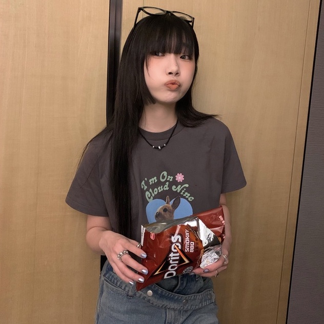 Áo Thun Nữ Cổ Tròn Ngắn Tay In Hình Thỏ Phong Cách Mới 49581