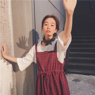 [order] Váy yếm kẻ dài ulzzang