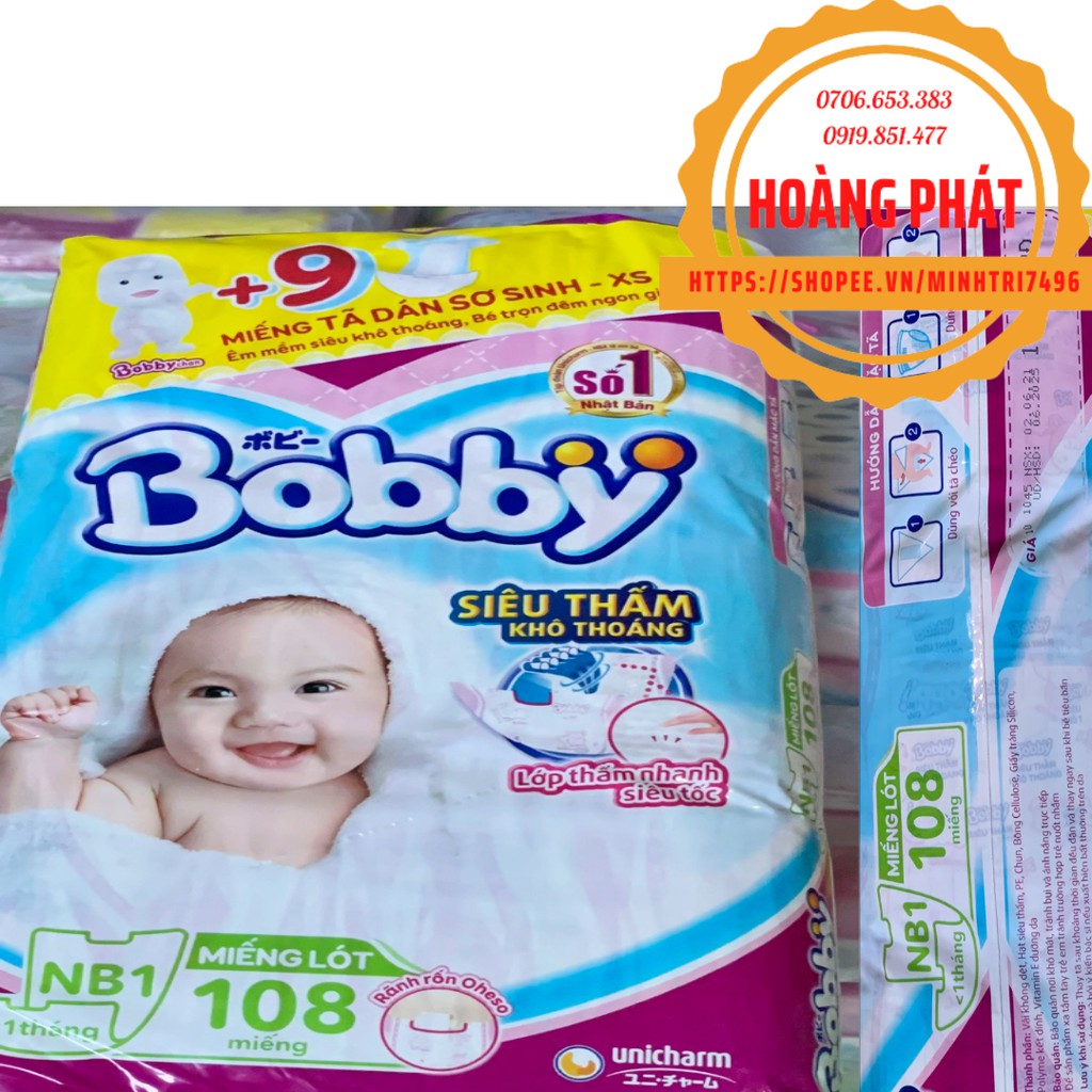 Miếng lót dành cho trẻ sơ sinh Bobby Newborn 1 và 2 108 miếng, 64 miếng và 60 miếng