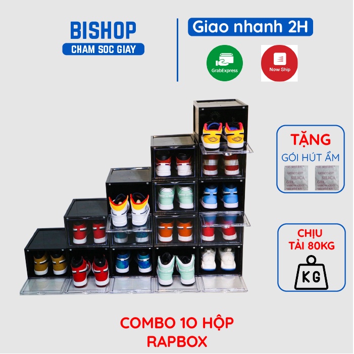 Combo 10 Hộp Đựng Giày RAPBOX Nhựa Cứng Cửa Nam Châm Hàng Cao Cấp BISHOP