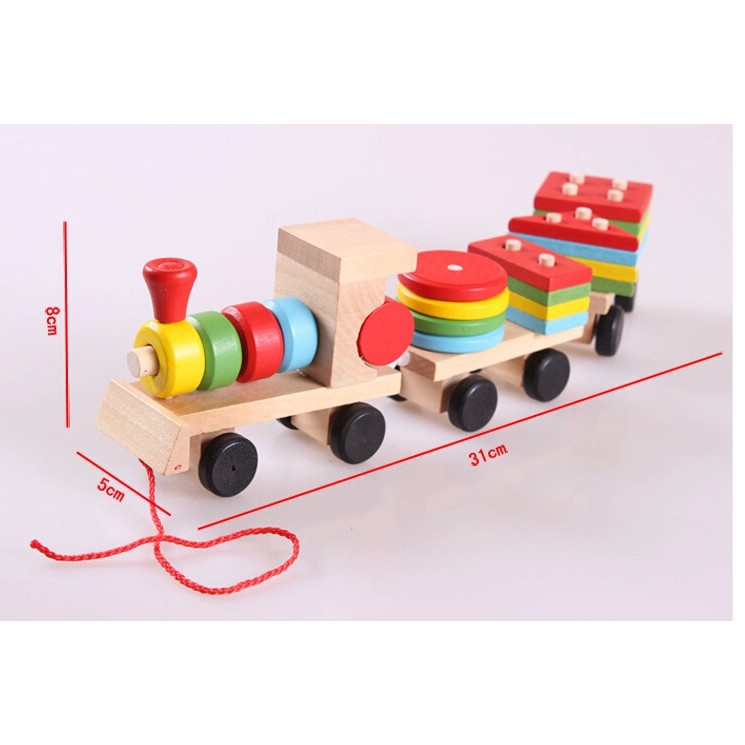 Đồ chơi tàu hỏa chở khối gỗ thả hình trụ phát triển trí tuệ cho bé-Monkystore