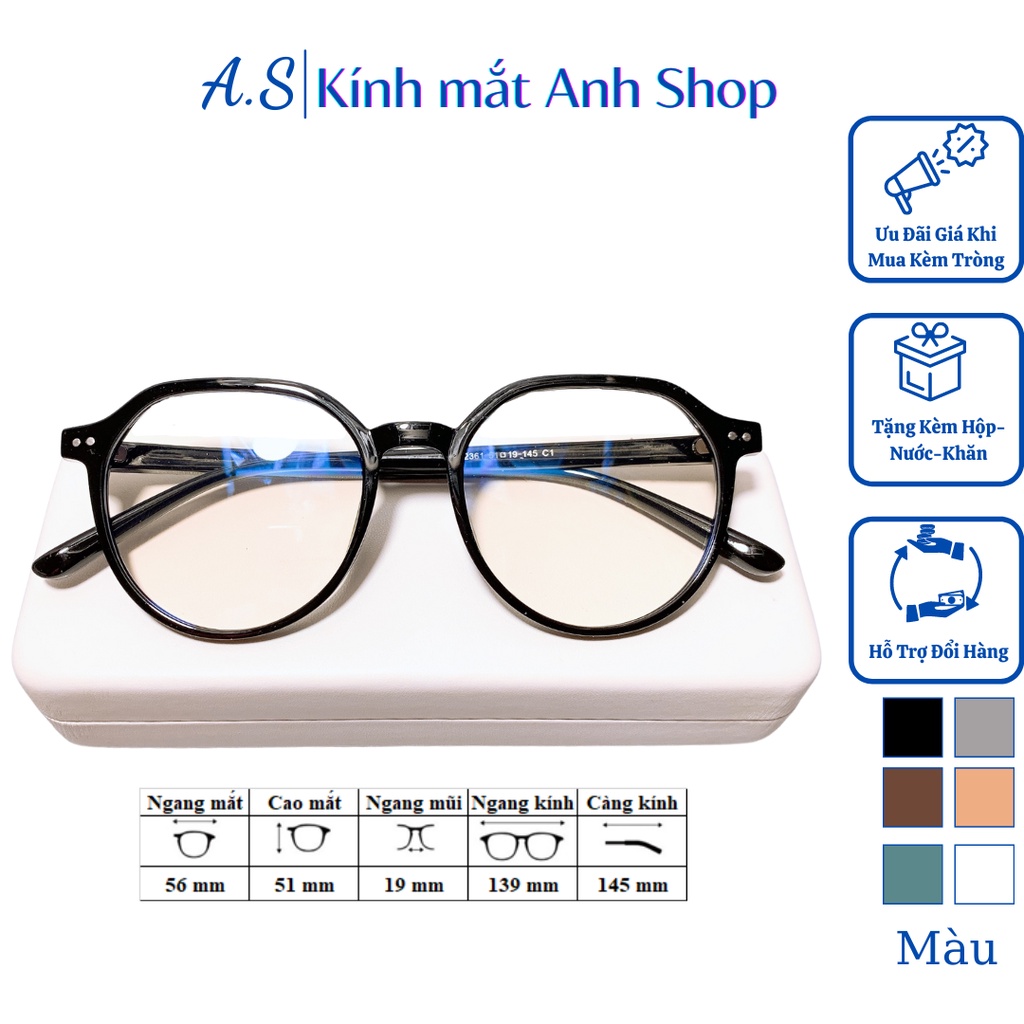 Gọng kính tròn lục giác nam nữ chất liệu nhựa dẻo 2361