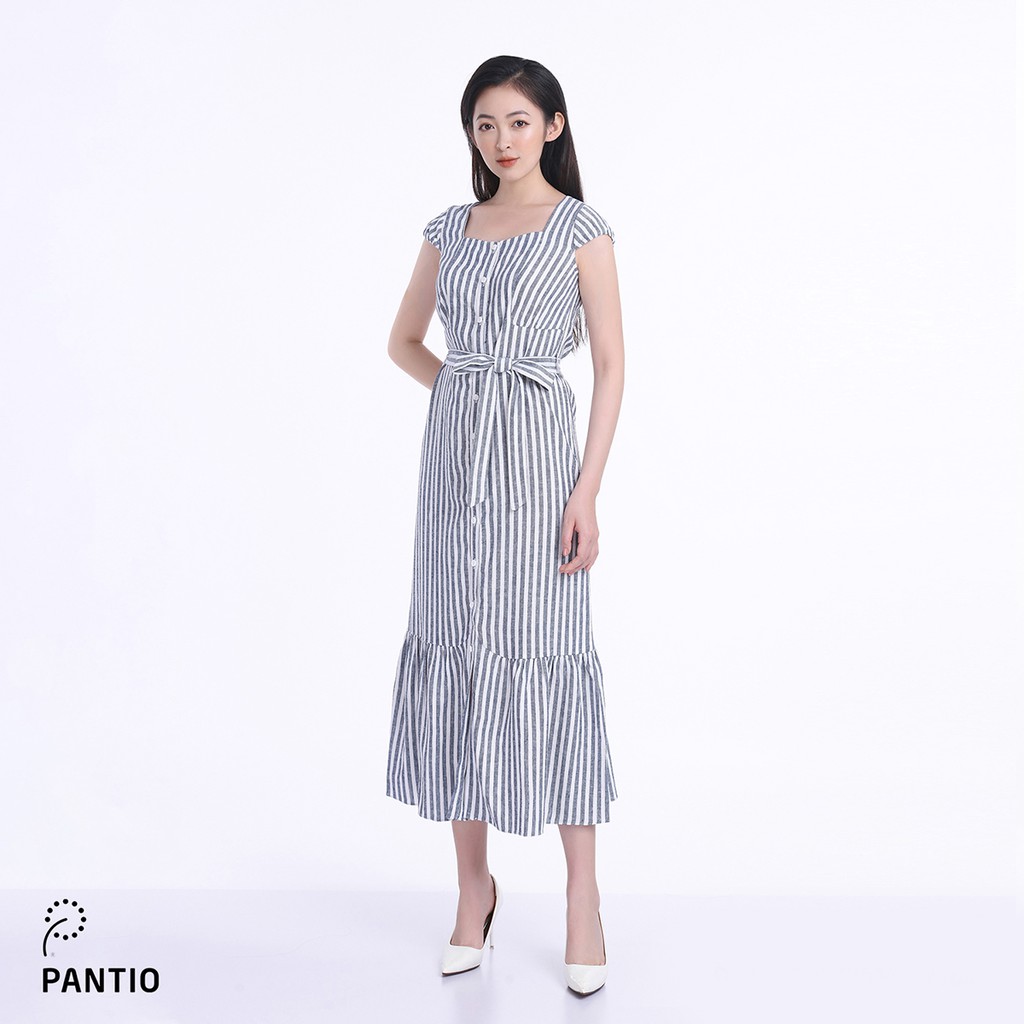 Đầm dạo phố chất liệu linen kẻ dáng suông không tay FDP32533 - PANTIO