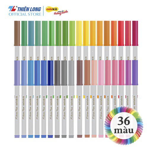 Bút lông màu Fiber Pen Washable Thiên Long 36 màu - Nét mảnh nét to - Colokit SWM-C006