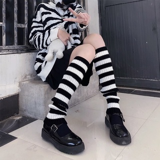 Harajuku Striped Knit Long Sock Japanese Boot Stockings Women Punk Knee High Elastic Warmers Gothic Hip-hop Lolita Socks