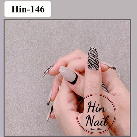 bộ móng giả dài kèm keo dán móng Hin Nail kẻ vằn