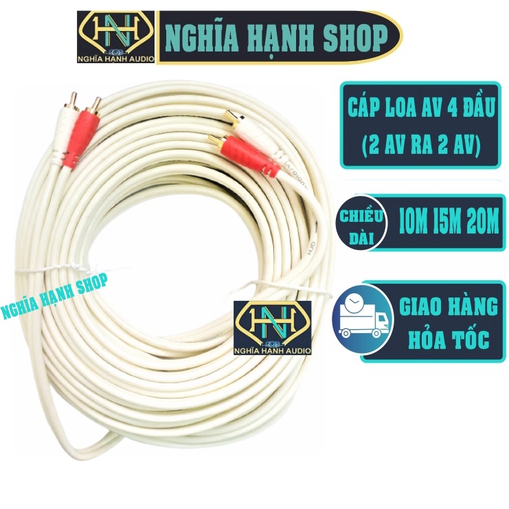 Cáp loa 4 đầu AV hoa sen dài 10M 15M 20M - Dây AV 4 đầu - Cáp AV 2 ra 2