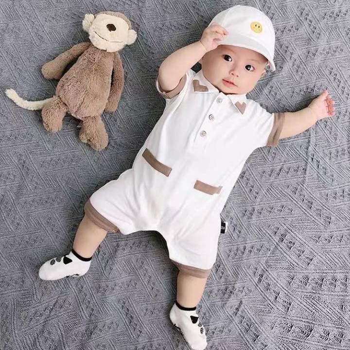 Áo liền quần vải cotton xinh xắn đáng yêu dành cho bé trai từ 0-18 tháng tuổi