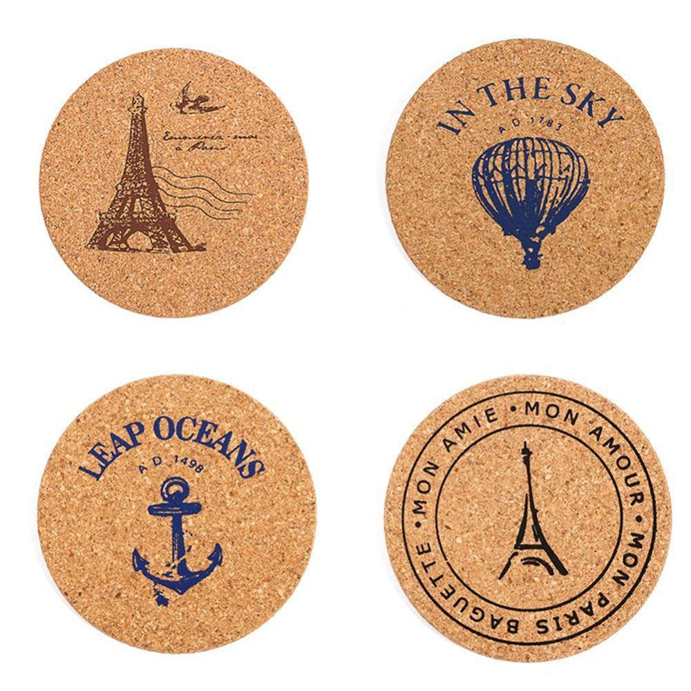 LLOYD 2Pcs Romantic Cork Wood Drink Coaster Vintage Round Shape Drinks Mat Pads Flexible Kitchen Table Decors Heat Resistant Anti-slip Wedding Party Gifts New Arrival Tea Coffee Cup Mat/Multicolor