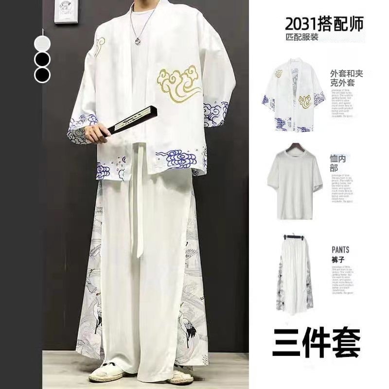 Bộ đồ hán phục in họa tiết phong cách Trung Hoa cổ điển thời trang mùa hè cho nam