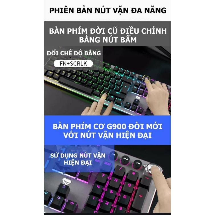 Bàn phím cơ gaming G900 đèn led 7 màu với nút vặn đa phương tiện - VL