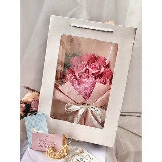 Set 10 Túi Hộp Giấy Mặt Kính Mika Đựng Hoa, Quà Tặng Sang Trọng
