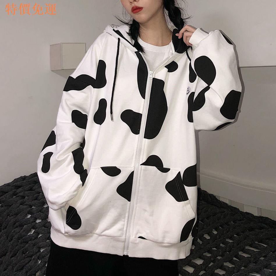 Áo Khoác Cardigan Dài Tay Phối Khóa Kéo Họa Tiết Bò Sữa Hợp Thời Trang Cho Nữ | BigBuy360 - bigbuy360.vn