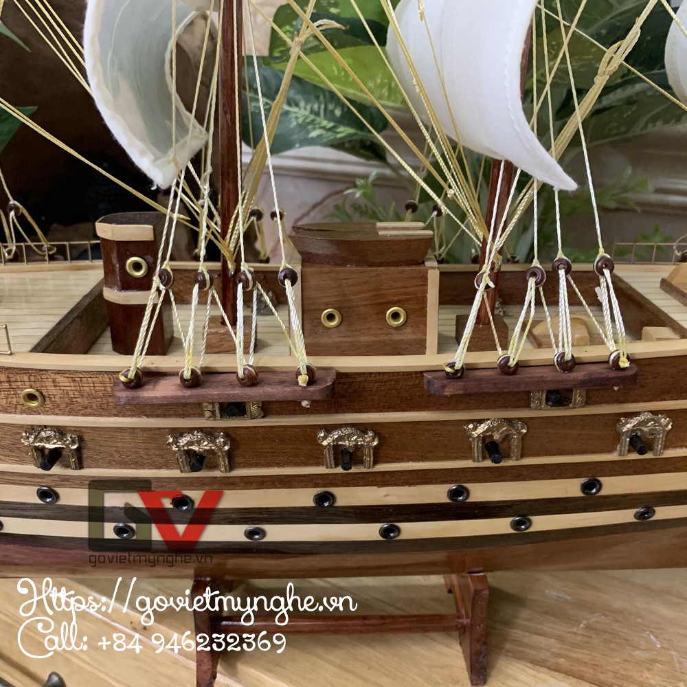 Mô hình thuyền gỗ thuyền trang trí tàu chiến cổ Jylland của Đan Mạch - Thân tàu dài 60cm - Buồm vải màu trắng vàng