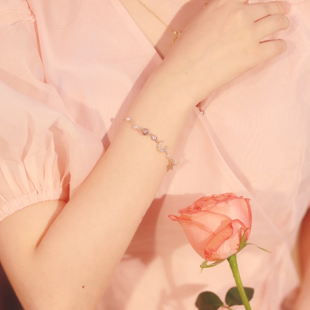 Ahellogirl Vòng đeo tay mặt hình ngôi sao/mặt trăng dễ thương phong cách Hàn Quốc cho nữ