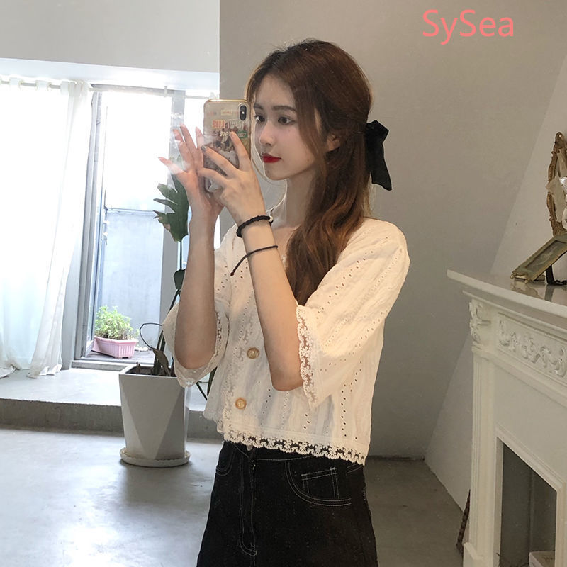 Áo Kiểu Dáng Rộng Cổ Chữ V Phối Ren Thời Trang Mùa Hè Dành Cho Nữ