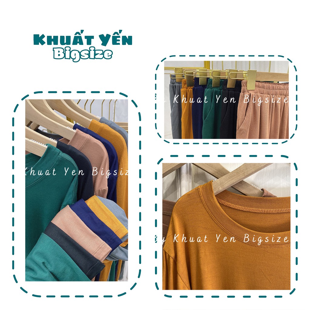 Set bộ nữ thun lạnh ủ kem tay dài form rộng co giãn ❤Khuất Yến Bigsize❤chất thun lạnh mềm mát mặc nhà bầu bí bon chen