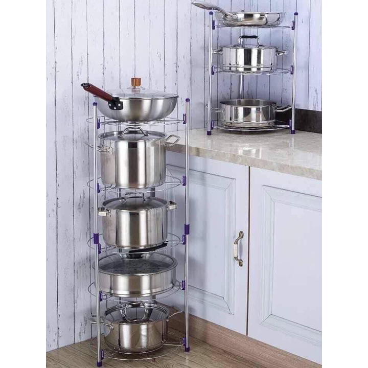 KỆ ĐỂ XOONG NỒI BẰNG INOX 5 TẦNG GIÚP THU GỌN BẾP TIỆN DỤNG