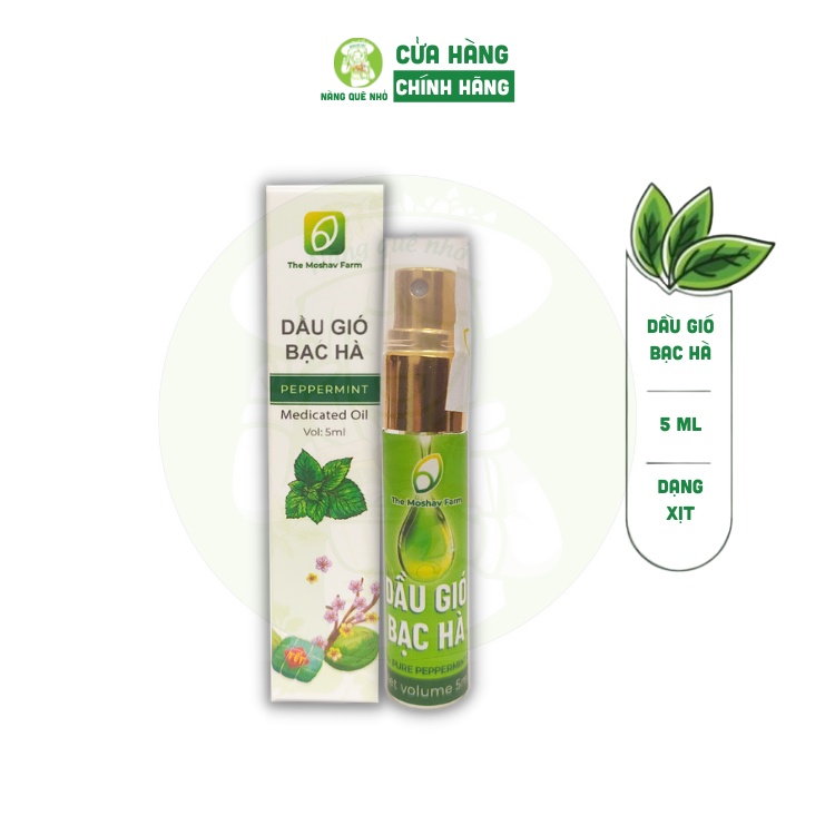 Dầu Gió Bạc Hà Nguyên Chất The Moshav Farm Thông Mũi Giảm Say Tàu Xe Chai Xịt 5ml