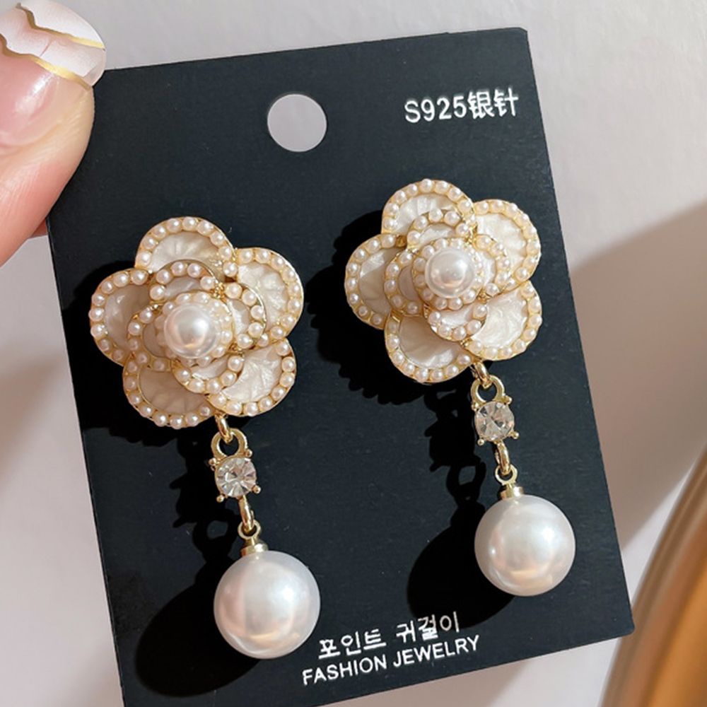 Bông Tai Hình Hoa Trà Đính Đá Thời Trang Hàn Quốc Cho Nữ