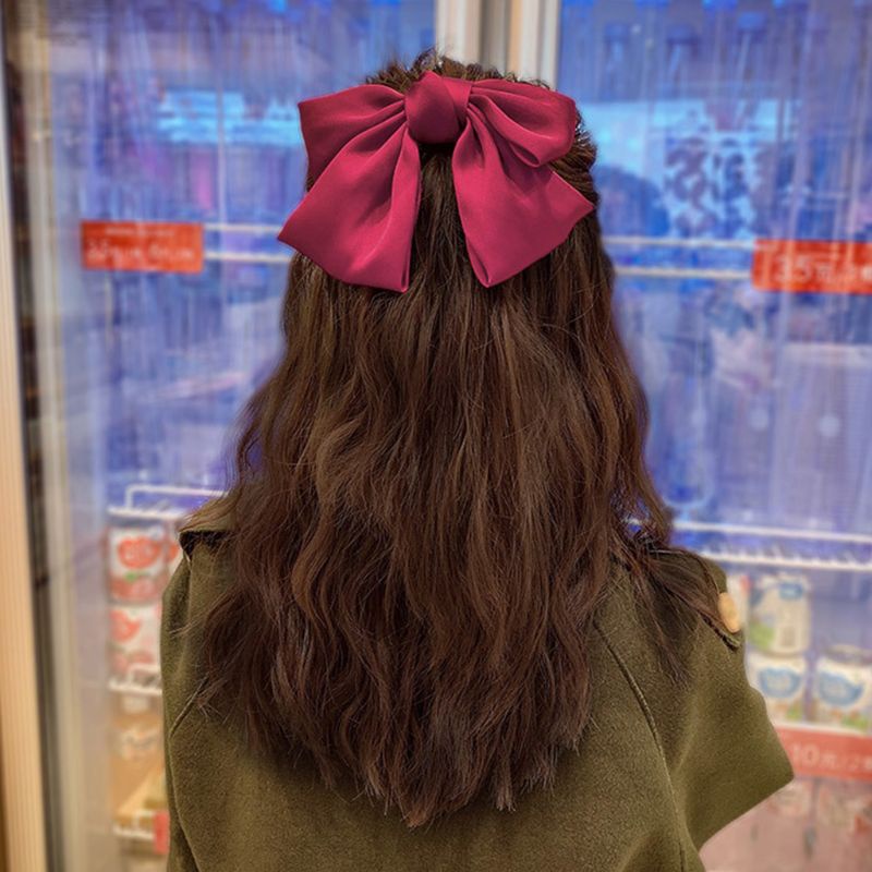 Kẹp Tóc Nơ Vải Satin Màu Trơn Phong Cách Lolita Nhật Bản