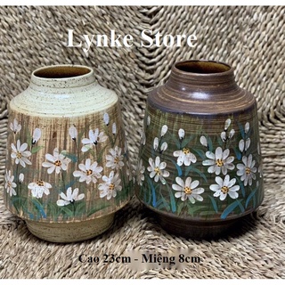 Bình Hoa Lọ Hoa Để Bàn Dáng Thấp Men Mộc Vẽ Hoa Cao 23cm Gốm Sứ Bát Tràng - Lynke Store
