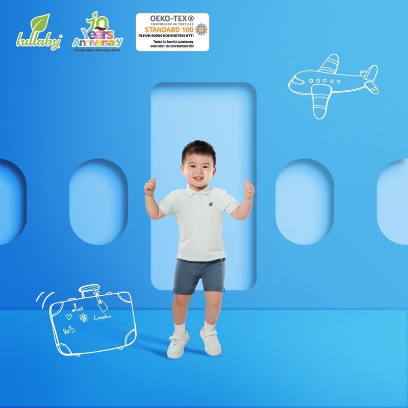 [1-5y]Áo polo cộc tay quần short bé trai Lullaby cao cấp