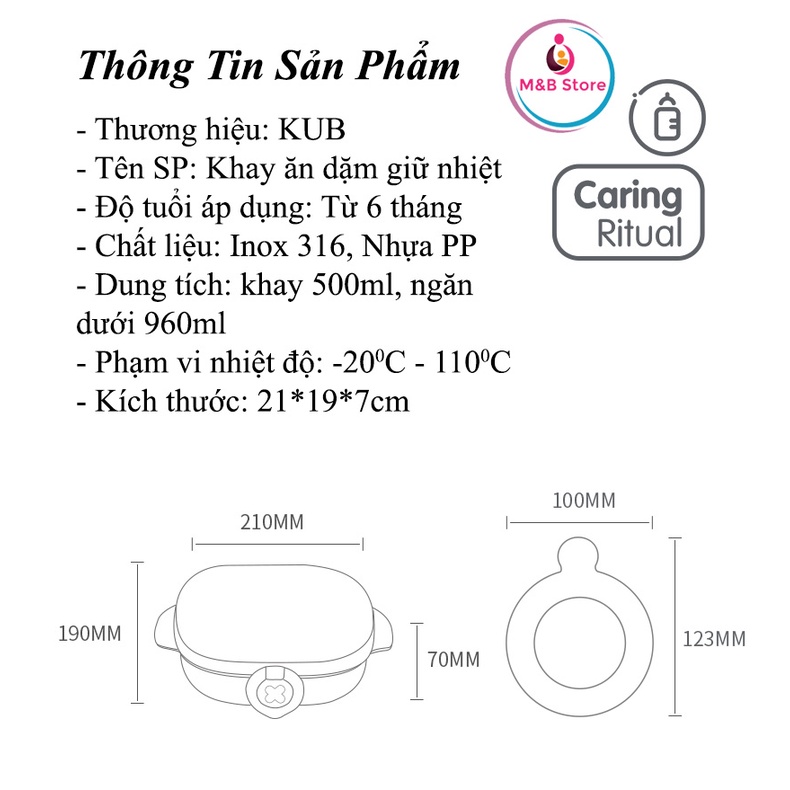 Khay Ăn Dặm Giữ Nhiệt, Inox 316, Dung Tích 500ml - KUB