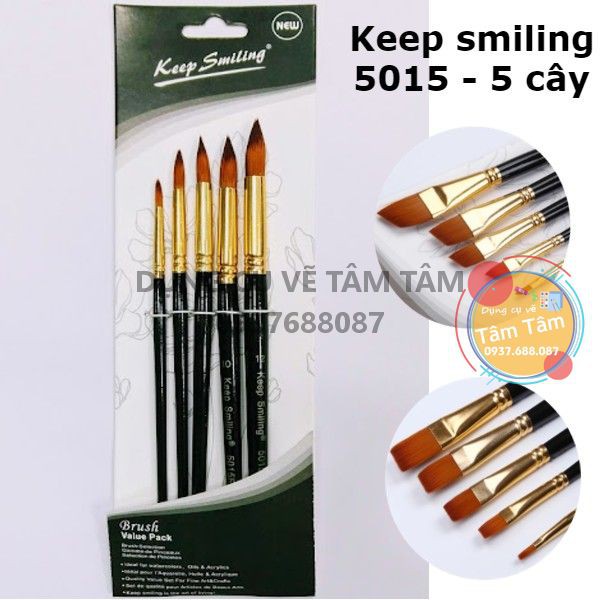[ TÂM TÂM ]-Bộ cọ đầu TRÒN/VÁT/BẰNG Keep Smiling 5 cây mã 5015