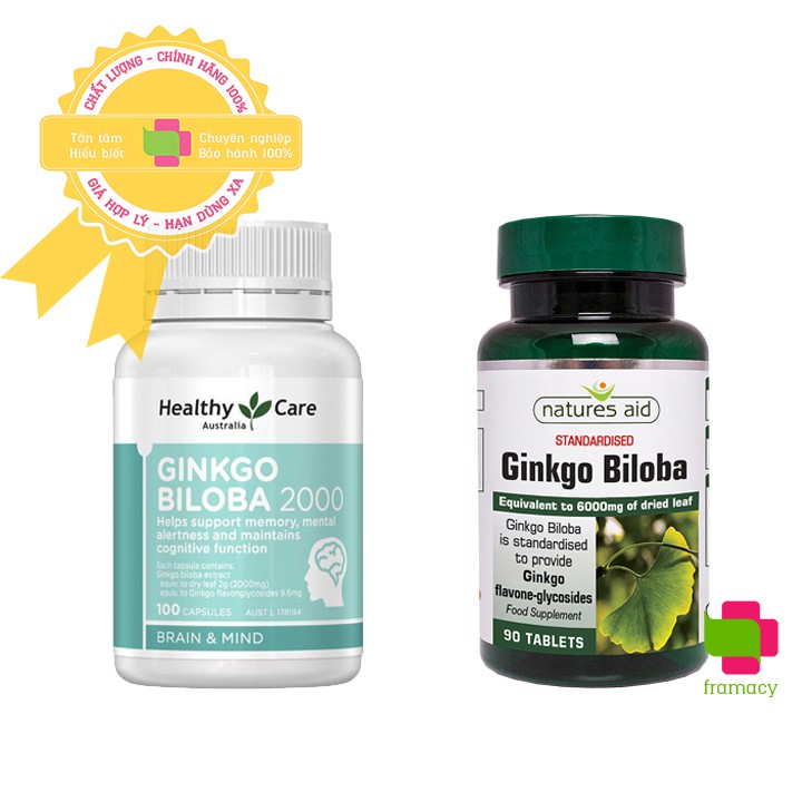 Viên uống bổ não Healthy Care/Natures Aid Ginkgo Biloba, Úc (100/90viên) tăng tuần hoàn máu não, tăng nhận thức, trí nhớ