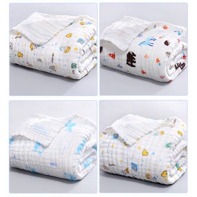 Khăn xô tắm 6 lớp không viền hoạ tiết dễ thương