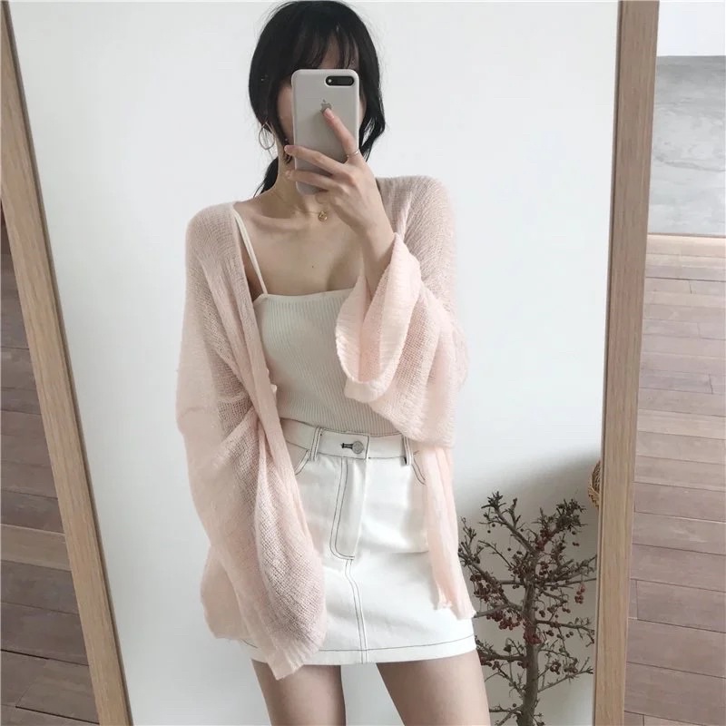 Áo Khoác Cardigan Len Mỏng Cho Nữ Phong Cách Hàn Quốc Sexy Mẫu Mới 2021