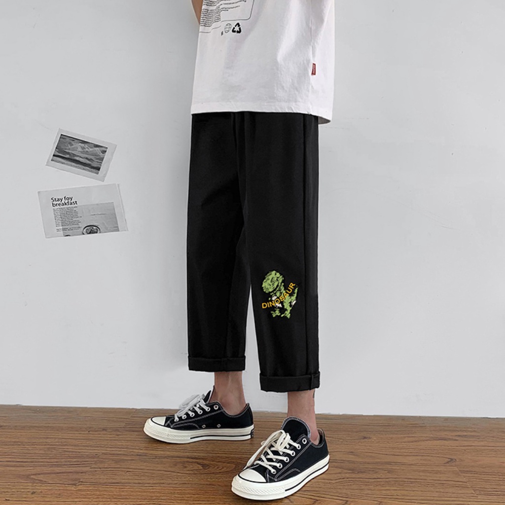 Quần Baggy Kaki unisex Khủng Long, Basic nam nữ cạp chun ống rộng phong cách Hàn Quốc ulzzang - MayLinh shop