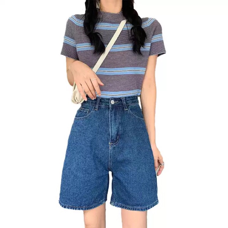 Quần ngố sooc bò jean nữ cạp cao hàng Quảng Châu phong cách Hàn Quốc sành điệu style năm 2021 - HÀNG MỚI VỀ