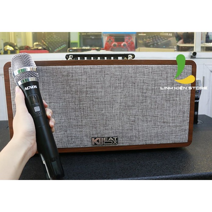 Loa kéo Acnos CS390 - Loa bluetooth thùng gỗ karaoke di động chất lượng cao, tặng kèm 2 micro không dây