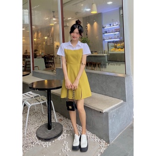 ĐẦM XOÈ PHỐI CỔ SƠ MI TRẮNG