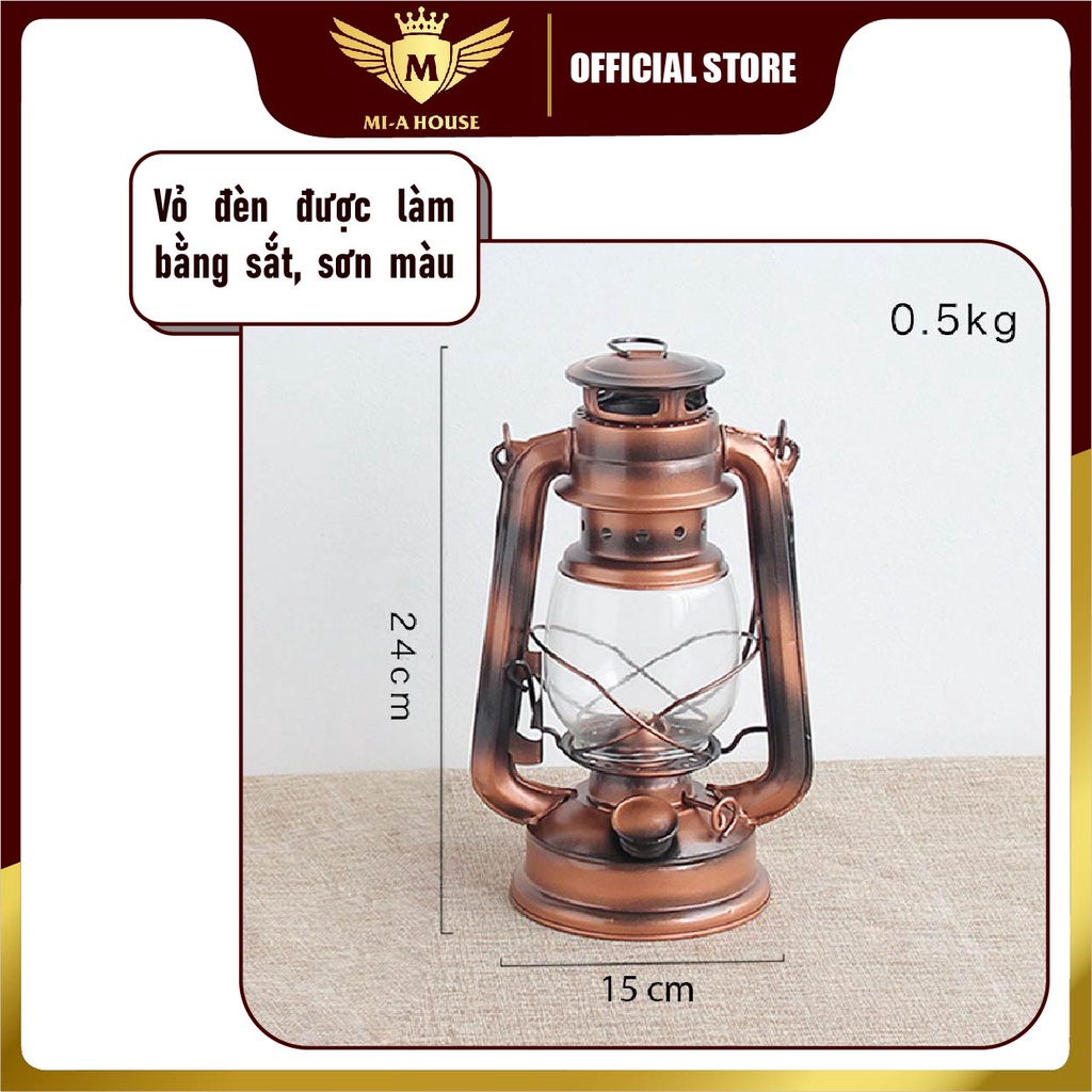 Đèn dầu - Đèn đi bão màu đồng phong cách cổ điển