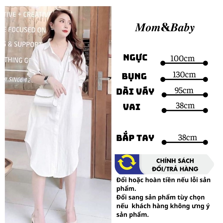 Váy bầu thời trang thiết kế sơ mi tay lỡ hàng cúc thật M328 chất đũi hàn freesize từ 45 đến 70kg
