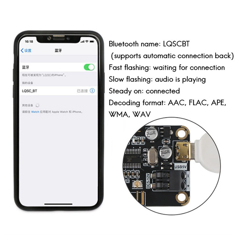 Bảng Mạch Giải Mã Âm Thanh Bluetooth Lqsc Cho Loa Aux Mp3