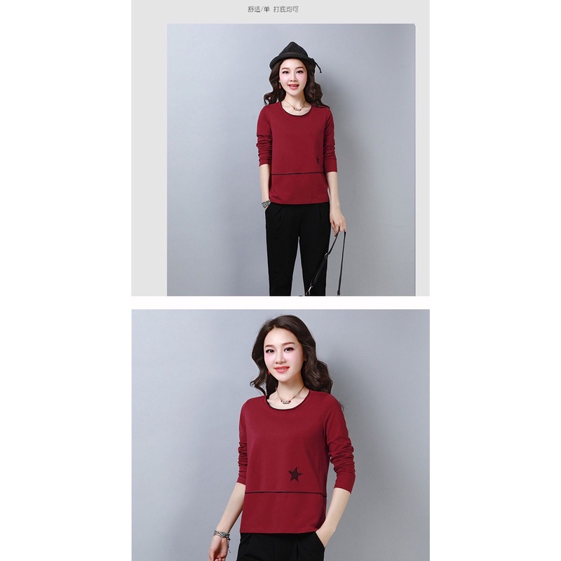 Áo Thun Tay Dài Cổ Tròn Dáng Rộng Màu Sắc Đơn Giản Cho Nữ