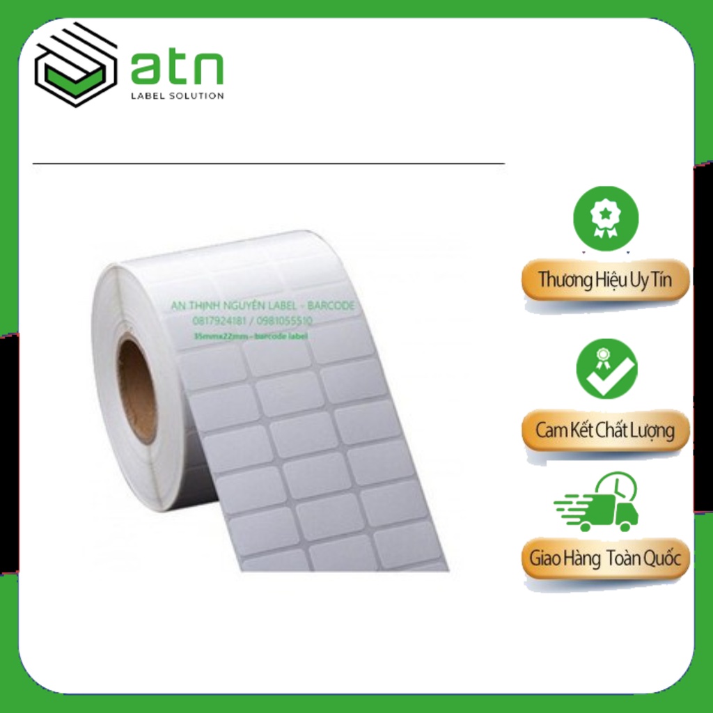 Giấy In Mã Vạch 35x22 Mm 3 Tem/ Hàng 50m 5800 Tem Chất Lượng Đảm Bảo, Mực In Rõ Nét