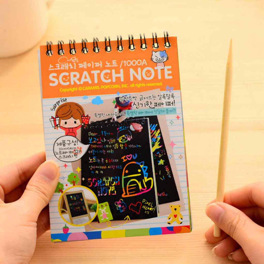 [Kitch]10 Pages/1 Book Colorful Dazzle Scratch Note Sketchbook Paper Graffiti DIY Coils Drawing Book Color Random