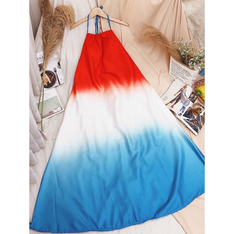 Đầm maxi loang màu cổ yếm | BigBuy360 - bigbuy360.vn