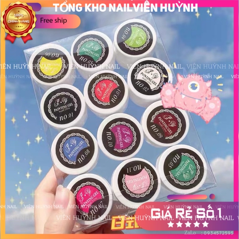 Gel vẽ nail, set 12 hũ gel vẽ móng