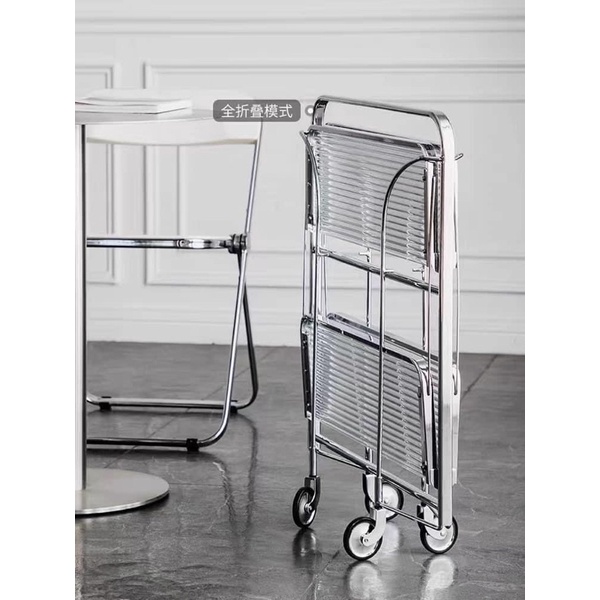 Kệ xe đẩy trong suốt có bánh xe Decor phòng sang trọng kiểu Hàn Quốc - kính cường lực cao cấp