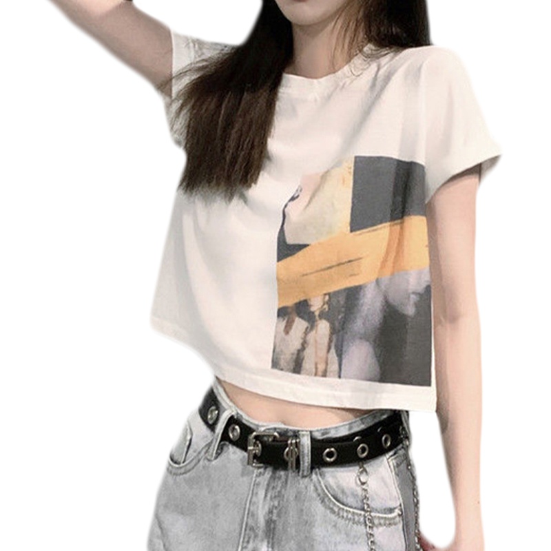 áo croptop Thun Nữ Ngắn Tay In Hình Khuôn Mặt Sáng Tạo