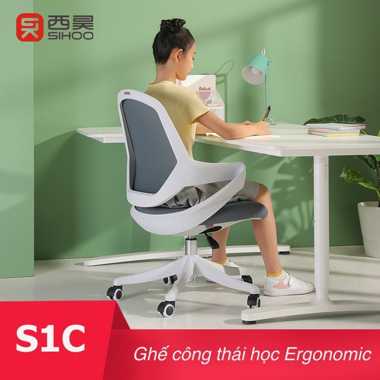 SIHOO S1C - Ghế học sinh trung học cao cấp, Tựa lưng Ergonomic cong hình chữ S hỗ trợ nâng đỡ thắt lưng